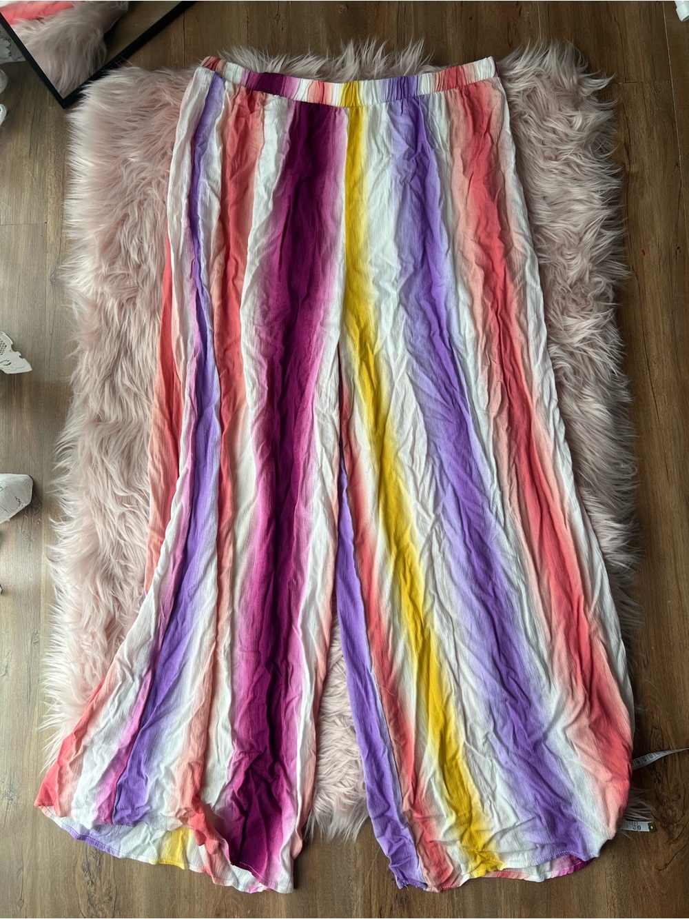Love in Striped Wide-Leg Lounge Pants in Coral, Purple, Yellow & White Plus Size